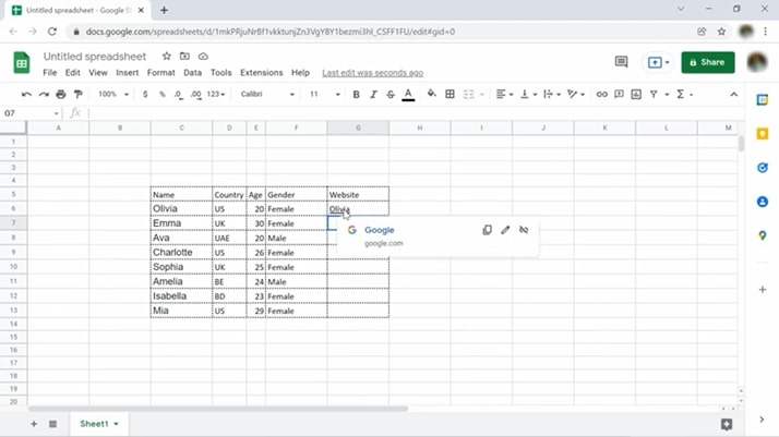 A screen shot of a spreadsheet in google docs.