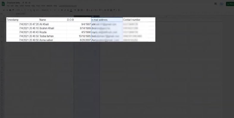 A screen shot of a google spreadsheet.