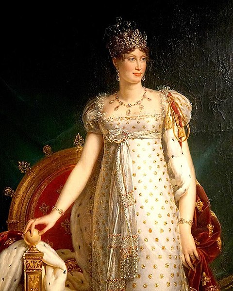 A painting of a woman in a white dress.